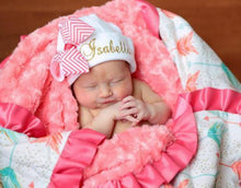Load image into Gallery viewer, Personalized Embroidered Name Sparkling Rose Floral Minky Baby Blanket
