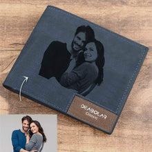 Load image into Gallery viewer, Men's Photo Engraved Bifold Photo Wallet - Blue Leather For Him
