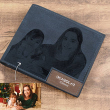 Load image into Gallery viewer, Men's Photo Engraved Bifold Photo Wallet - Blue Leather For Him