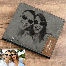 Load image into Gallery viewer, Men's Photo Engraved Bifold Photo Wallet - Gray Leather For Him