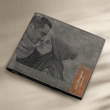 Load image into Gallery viewer, Men's Bifold Engraved Photo Wallet - Gray Leather For Him