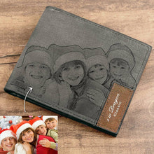 Load image into Gallery viewer, Men's Photo Engraved Bifold Photo Wallet - Gray Leather For Him