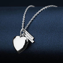 Load image into Gallery viewer, Heart Photo Locket Necklace With Two Engraved Bars Platinum Plate