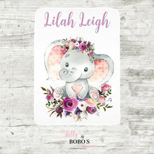 Load image into Gallery viewer, Elephant Blanket, Elephant Crib Bedding, Personalized Baby Blanket, Elephant Nursery Theme, Newborn Coming Home Blanket, Baby Shower Gift
