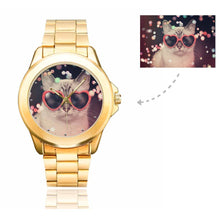 Load image into Gallery viewer, Men's Custom Cat Photo Gilt Watch
