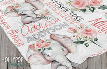 Load image into Gallery viewer, Floral Rose Elephant Baby Name Blanket, Baby Girl Pink Elephant Blanket, Personalized Girl Baby Blanket, Elephant Baby Gift, Baby Girl Gift
