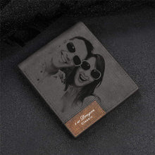 Load image into Gallery viewer, Men's Photo Engraved Bifold Photo Wallet - Gray Leather For Him
