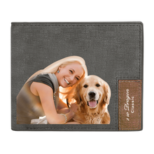 Load image into Gallery viewer, Men's Bifold Custom Photo Wallet - Grey Leather
