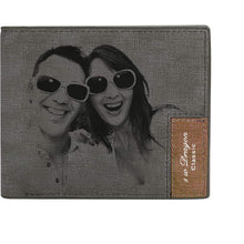 Load image into Gallery viewer, Men's Photo Engraved Bifold Photo Wallet - Gray Leather For Him
