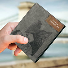 Load image into Gallery viewer, Men's Bifold Engraved Photo Wallet - Gray Leather For Him
