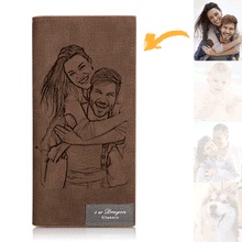 Load image into Gallery viewer, Men's Photo Engraved Long Style Bifold Photo Wallet - Brown Leather For Him
