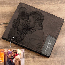 Load image into Gallery viewer, Men's Photo Engraved Bifold Photo Wallet - Brown Leather
