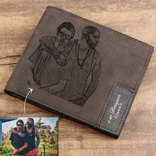 Load image into Gallery viewer, Men's Photo Engraved Bifold Photo Wallet - Brown Leather
