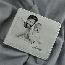 Load image into Gallery viewer, Men's Engraved Bifold Photo Wallet - Light Grey Leather
