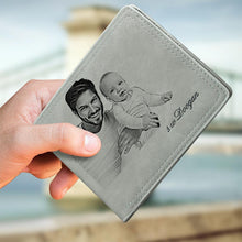 Load image into Gallery viewer, Men's Engraved Bifold Photo Wallet - Light Grey Leather
