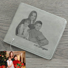 Load image into Gallery viewer, Men's Engraved Bifold Photo Wallet - Light Grey Leather
