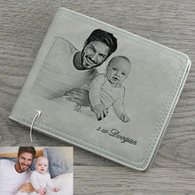 Load image into Gallery viewer, Men's Engraved Bifold Photo Wallet - Light Grey Leather

