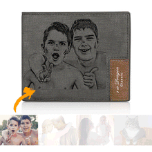 Load image into Gallery viewer, Men's Bifold Engraved Photo Wallet - Gray Leather For Him
