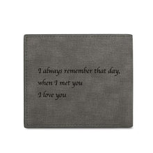 Load image into Gallery viewer, Men's Bifold Engraved Photo Wallet - Gray Leather For Him

