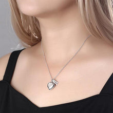 Load image into Gallery viewer, Heart Photo Locket Necklace With Two Engraved Bars Platinum Plate
