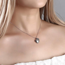 Load image into Gallery viewer, Heart Photo Locket Necklace With Two Engraved Bars Platinum Plate
