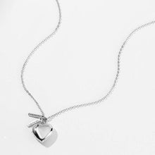 Load image into Gallery viewer, Heart Photo Locket Necklace With Two Engraved Bars Platinum Plate
