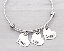 Load image into Gallery viewer, Personalized Bangle Bracelet - Heart Bangle Bracelet with Kids Names -Gift for Mom - Personalized Name Jewelry - Mothers Day Gift for Her
